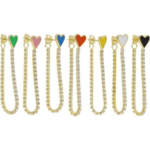 40mm Tennis Full Zircon Chain Earring Fashion Color Enamel Heart Drop Earrings 2021 Long Chain Earrings for Women Female Jewelry