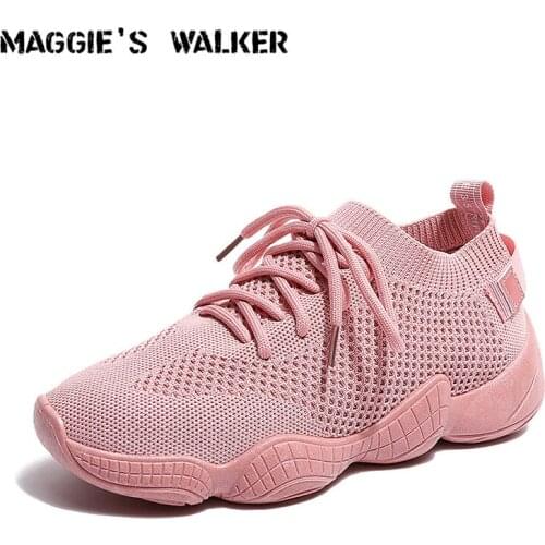 Maggies Walker Women Fashion Knitted Cloth Casual Shoes Lacing Platform Out-door Casual Walking Shoes Size 35-40