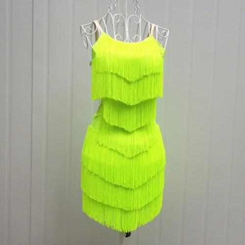 Custom size pink Latin Dance Dress Women Girls layers fringes Salsa Samba Tango Ballroom Competition Costume Lady Dance outfits