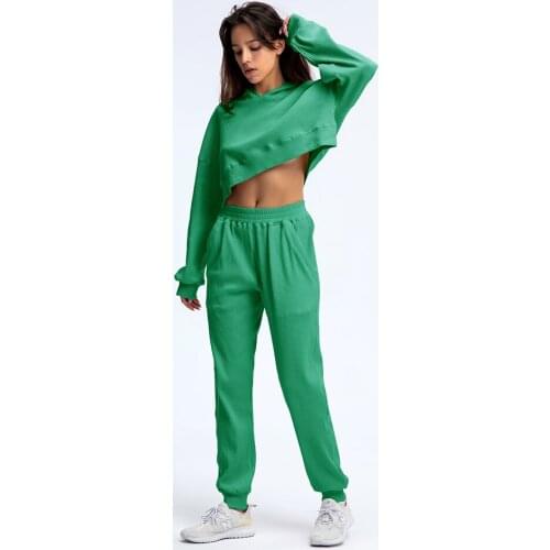 Winter Long-Sleeve Yoga Suit Women Loose soild Hooded Sweatshirt Sport Hoodies Set Fashion Workout Activewear Set Fitness Outfit