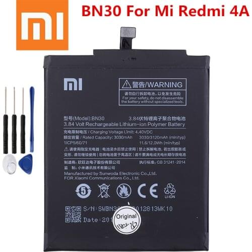 100% Original Xiaomi Phone For Xiaomi Redmi 4A Battery BN30 3120mAh Redrice 4A redmi 4A Bateria High Quality+tools