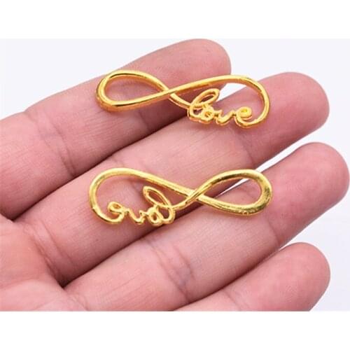 38*13mm 8pcs Gold Color Plated Infinite Love Charms Pendant For DIY Necklace Bracelet Jewelry Accessories