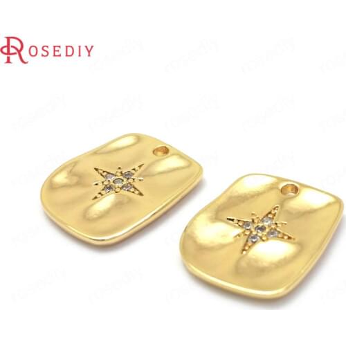 37164)6PCS 14x12MM 24K Gold Color Brass and Zircon with Star Rectangle Charms Pendants Jewelry Making Supplies Diy Accessories