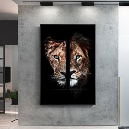 Lion and Lioness Abstract Canvas Paintings on the Wall Art Posters and Prints African Lions Animals Art Pictures For Living Room