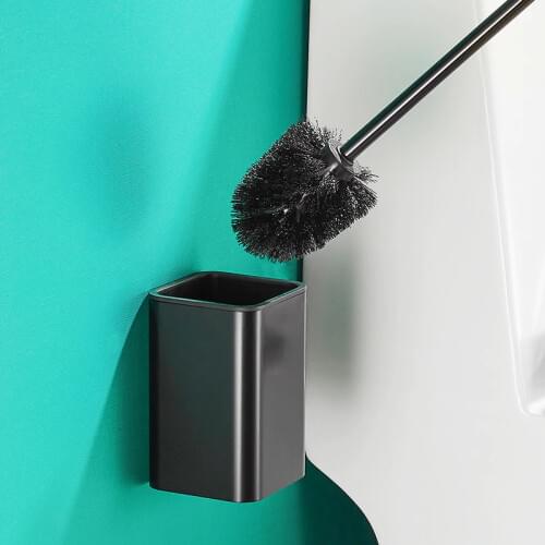 Black Soft Toilet Brush Wall-Mounted Toilet Rack Free Punch Cleaning Brush Set Bathroom Supplies Toilet Brush Holder Set LD102