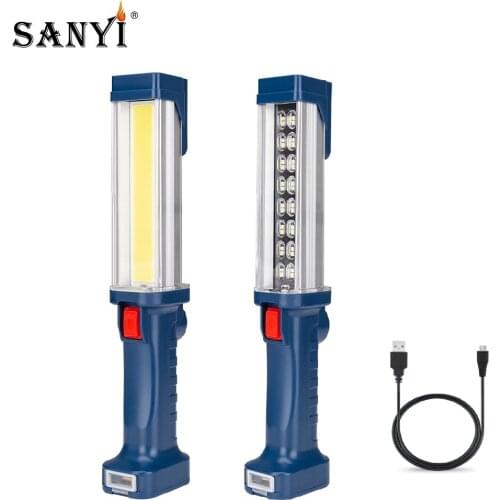 COB LED Work Light USB Rechargeable Flashlight Magnetic Torch Portable Lantern Swivel Hanging Hook Tent Lamp Self Defense Lights