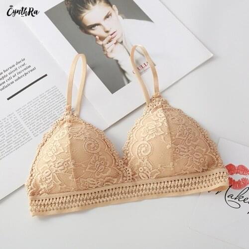 CYNTHRA Cup Lingerie French Triangle Sexy Deep V lace Bralette Everyday Wireless Bra Soft Push up Bras For Women