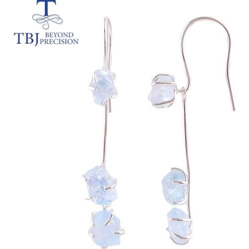 Long earring Natural brazil aqumarine Rough gemstone 925 sterling silver fine jewelry for women unique looking handmade jewelry