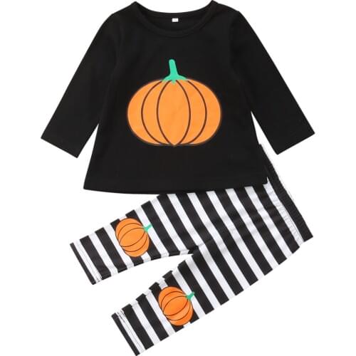 Emmababy Autumn toddler Baby Kids Boys Girls Cloth Fashion Halloween Pumpkin T Shirt Tee Tops Striped Pants Outfits Clothes