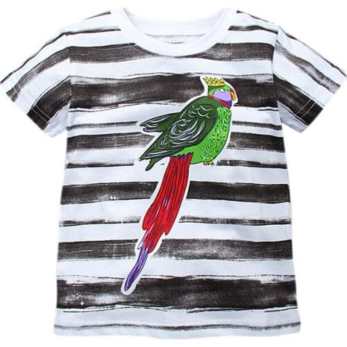 Little Maven New Summer Kids Clothing Short O-neck Striped Cute Parrot Knitted Cotton Quality Boys Girls Casual 1-6yrs Tshirt