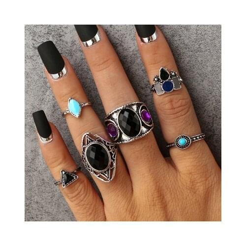 6pcs/sets Boho Antique Color Rings for Women flower geometric gem Rings Leaf Geometric Ethnic Gypsy Jewelry Bijoux кольцо