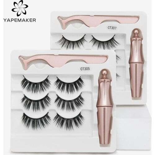 5 Pairs Magnetic Eyelashes 3D Mink FakeEyelash Magnet Eyeliner& Magnetic Lashes & Tweezer Set Waterproof natural Extension