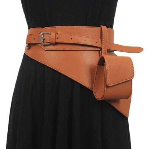 Pu Leather Camel Irregular Mini-bag Wide Womens Belt Personality Belts for Women New Fashion Tide All-match Spring Autumn 2021