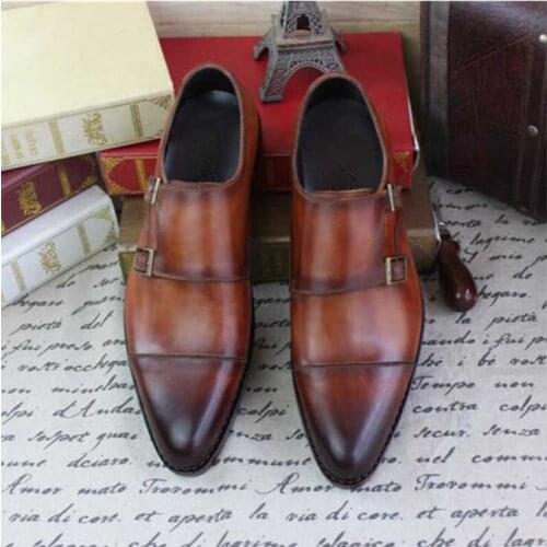 Sipriks Double Monk Straps Casual Shoes Mens Italian Custom Goodyear Welt Shoes Boss Church Shoes Retro Gentleman Wedding Shoe