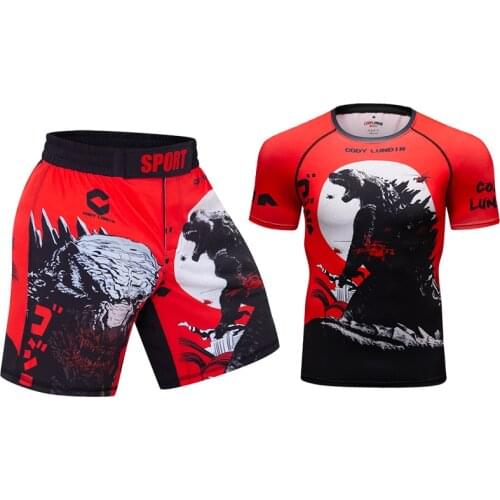 Wholsale Mens 3D Printed MMA Sets Running Tracksuit Rashguard And Kixbox Shorts Gym Sportswear