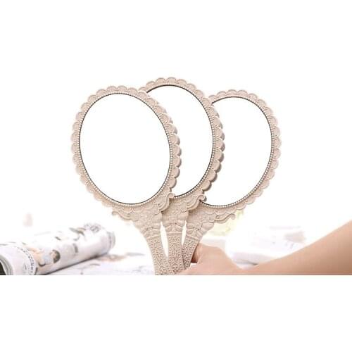 New hand-held mirror HD handle make-up mirror Korean retro pattern beauty mirror European portable mirror princess