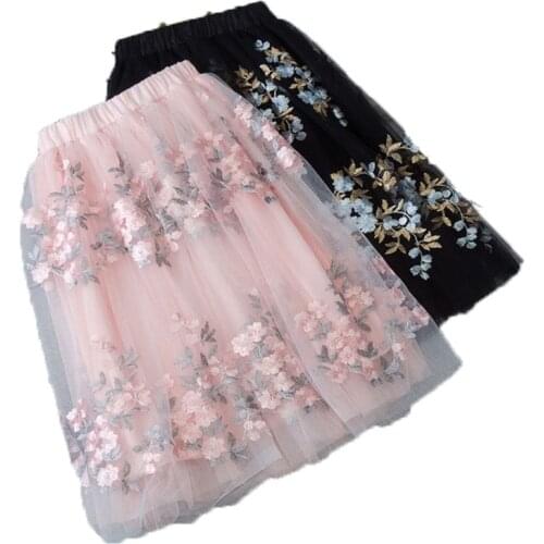 Baby Girl Pleated Layered Skirts Kids Ball Gown 2020 Spring Summer Mesh Floral Sequin Long Skirt Girl Princess Skirt Fairy Tulle