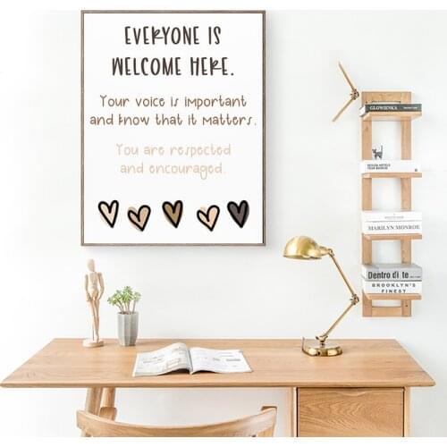 Everyone is Welcome Here Art Print Classroom Diversity Poster Kids Educational Pictures Canvas Painting Counseling Office Decor