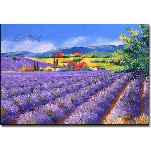 Provence Sea Of Lavender Flowers 100% Hand-painted Oil Painting Wall Canvas Art Calligraphy Wall Pictures Painting For Decor