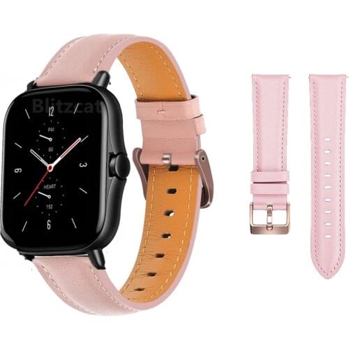 20mm Genuine Leather Watch Band Strap for Amazfit GTS 2 2e Bip U Pro Smartwatch Band Bracelet WirstStrap For Zeblaze GTS Pro