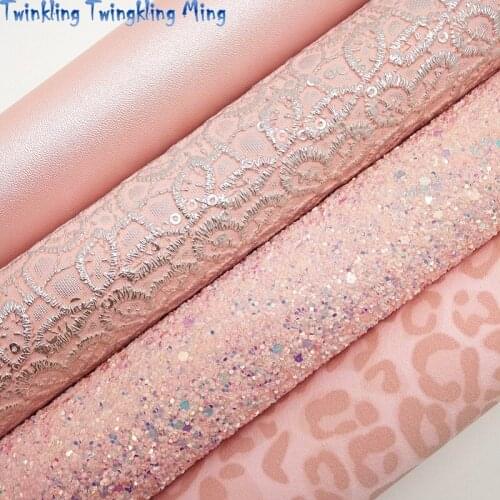 Pink Glitter leather, Leopard Printed Faux Leather, Plain Faux Fabric For Bow A4 21x29CM Twinkling Ming KM186
