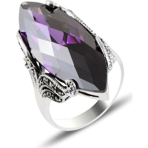 Silver 925 Sterling Marcasite & Zircon Crystal Ring