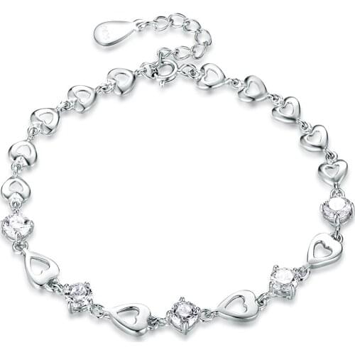 SILVERHOO 925 Sterling Silver Heart Bracelet High Jewelry Cubic Zirconia Bracelet Anniversary Gift for Girlfriend Fine Jewelry