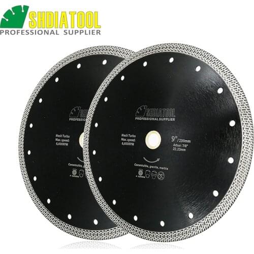 SHDIATOOL 2pcs Dia 9" Hot pressed sintered Mesh Turbo Diamond Saw blade 230mm Dry or Wet Cutting Disc Wheel For Ceramic Tile