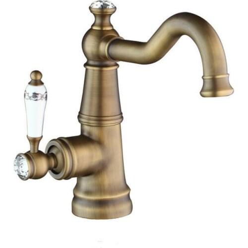 Blue and white porcelain style sink basin faucet vintage, Brushed bathroom wash basin faucet, Antique brass basin faucet mixer