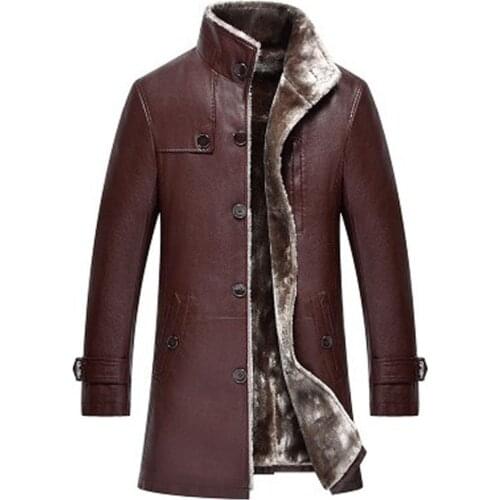Faux Fur Lined Trench Coat For Man Plus Size 5XL Woolen Blend Outerwear Winter Thick Warm Mens Velvet Coat Leather Windbreaker