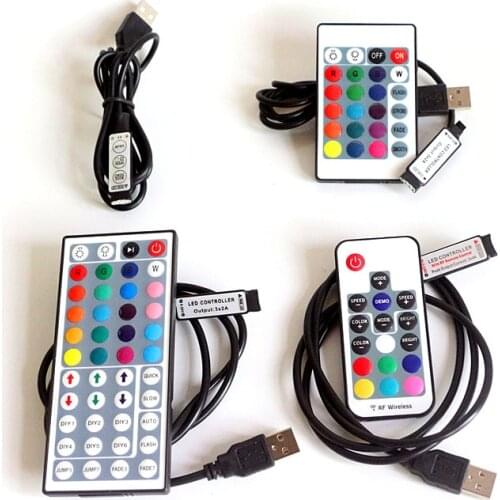 USB RGB LED Controller DC5V Dimmer Mini 3key 24key IR 17key RF Wireless Remote Controller for DC5V RGB Led Strip tape lighting