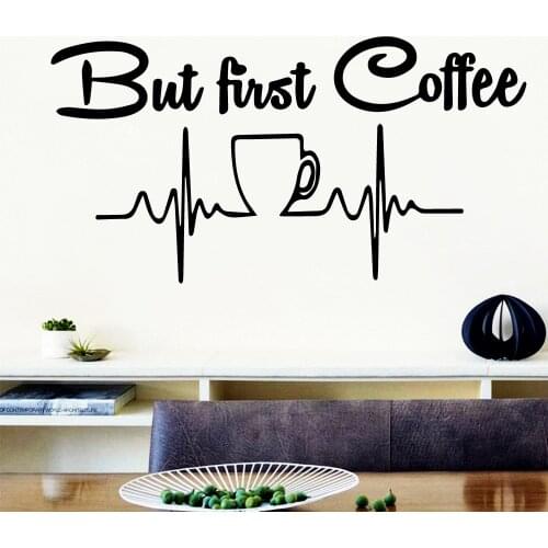 Funny first coffe Cartoon Wall Decals Pvc Mural Art Diy Poster For kitchen Decoration Home wallpaper