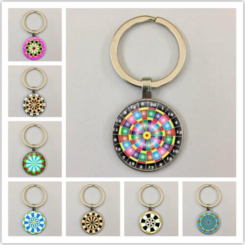 New Personality Darts Target Keychain Keyring Jewelry Pendant Convex Glass Jewelry Friend Gift