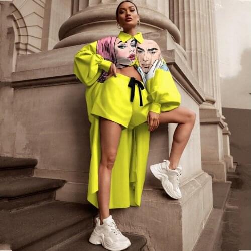 2 Pieces Womens Sets 2021 Spring Autumn Cartoon Print Blouse Long Shirt Women Tops And Shorts Set Two Piece Set Tracksuit