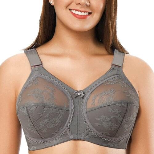 Woman Sexy Lingerie Sexy Lace Mesh Plus Size Bra Wire Free Embroidery Bralette Big Size F G H I 36 38 40 42 44 46 48 50 52