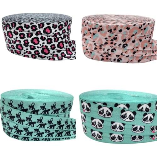 10Yards 16mm Leopard Orangutan Panda Print Animal Fold oever Elastic bands for Handmade Craft headband Hair ties Hair Accessory