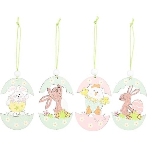 2 Pcs Easter Pendant for Bunny Egg Shell Rabbit Wooden Hanging Ornaments Pendant for Home Party Decorations