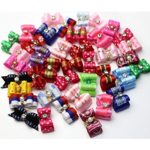 50pcs Colourful Handmade Dog Bow For Small Dogs Pet Grooming Hair Bows Accessories Products Dogs Accessories Adjustable Bowties