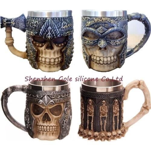 6pcs/lot Double Wall Stainless Steel 3D Skull Mugs Coffee Tea Bottle Mug Skull Knight Tankard Dragon Drinking Cup Kup Milk