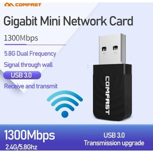 Wifi Adapter 1300Mbps Mini USB3.0 WiFi Antenna Wifi Network Card 2.4GHz 5.8GHz Wireless AC USB Adapter for PC Desktop Laptop