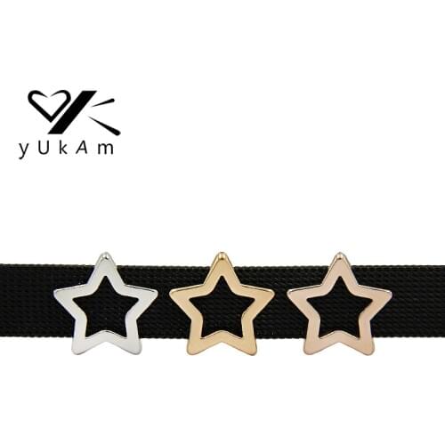 YUKAM Jewelry Silver Color Gold Cutout Small Stars Slider Charms Keeper for Stainless Steel Keeper Bracelets Accessories Making