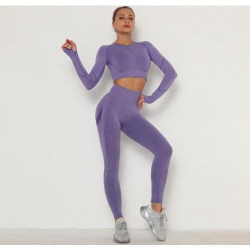 Seamless Women Gym Set Long Sleeve Top High Waist Belly Control Sport Leggings Gym Clothes Seamless Sport Suit Sexy Booty Girls