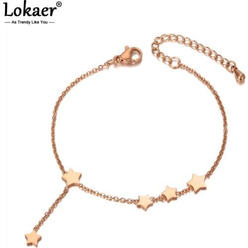 Lokaer Trendy Stainless Steel Lovely 5Pcs Star Charm Bracelets For Women Girls Bohemia CZ Crystal Chain Beach Bracelet B20050