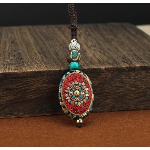 Tibetan Buddha Pendant Keychain Keyring Oval Round Guan Yin Buddhist Mantra Yoga Charm Car Key Chain Women Nepal Ethnic Jewelry