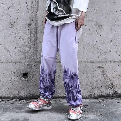 Splash-ink graffiti multi-pocket slacks mens high street slacks straight slacks loose waist wide leg pants