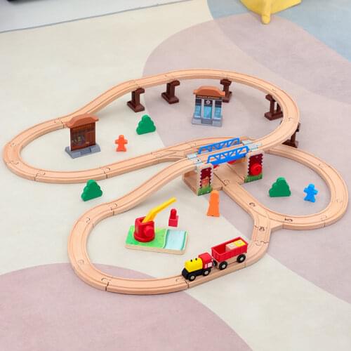 Wooden Train Track Diecast Scene Railway Track Combination Compatible with Childrens Brand Train Tracks Educational Toys Gifts
