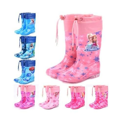 Disney Childrens Cartoon Minnie Mickey Frozen Car Boys Girls Non-slip Soft Bottom Long Rain Boots Plus Cotton Four Seasons Boot