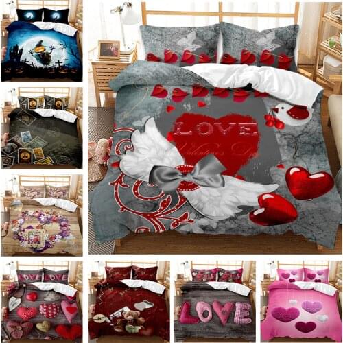 Valentines Day Love Heart Pattern 3D Print Comforter Bedding Sets Queen Twin Single Size Duvet Cover Set Pillowcase Luxury Gift