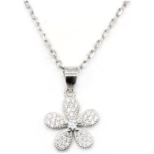 925 Sterling Silver Plum Flower Petal Pendant Micro Pave Tiny Zircon Classic Elegant Necklace Jewelry for Women Christmas Gift