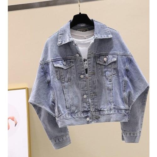 Spring Autumn Korean Plus Size Loose Denim Jacket Women Bat Sleeve Jeans Coat Short Outerwear Black Streetwear Clothes Female